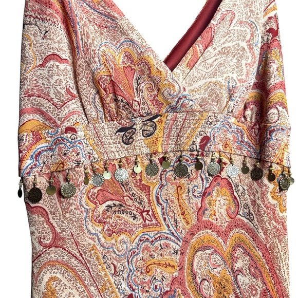 Jonathan Martin Colorful Paisley Ruffled Tiered Sundress With Coin Belt Tie 10P - Picture 7 of 13